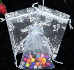 10pcs White Organza Gift Bags Jewelry Bags with Silver Butterfly