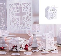 50Pcs Baptism Christening Favor Boxes Candy Boxes Bag Gift Box Baby white