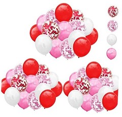 Valentines Day Balloon Pink White Red Confetti Balloons with Red Latex