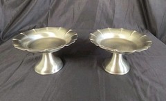 Martha Stewart Satin Pewter Pillar Candle Stands Set of 2 Fluted Pedestal Metal