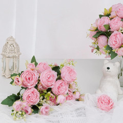 2 Packs Peonies Artificial Flowers, Light Pink Artificial Peonies, Silk Peonies