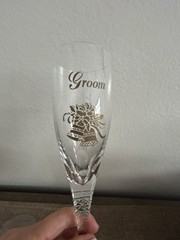 Vintage BRIDE and GROOM champagne wedding Flutes