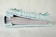 Tiny Treasure Photo Album Baby Carriage Light Blue Terry Satin Ribbon 4×6 VTG 99