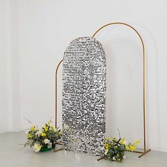 6 ft SILVER Big Payette Sequin Fitted Round Top Wedding Arch STAND COVER Party