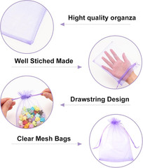 G2PLUS 25PCS Light Purple Organza Bags 5X7 Inches – Drawstring Organza Bags