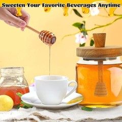 Honey Pot with Dipper and Lid – 18oz Glass Jar Wooden Transparent