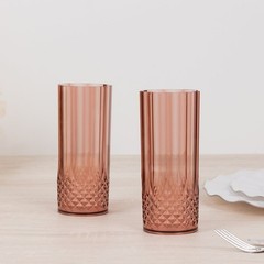 6 Dusty Rose 14 oz Crystal Plastic Drinking Glasses Party Events Tableware
