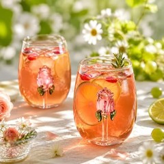 Set of 2 Stemless Wine Glassware with Rose Inside, 20 OZ Large Stemless