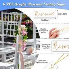 6 Pieces Reserved Signs for Wedding Chairs, Catcan Seating Clear