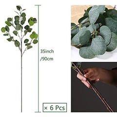 HinyoCo 6 Pcs 35″ Tall Stems Artificial Eucalyptus Leaves – Silver