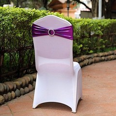 10 Purple Metallic Spandex Chair Sashes with Silver Buckles Wedding Decorations