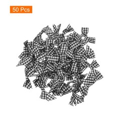 50Pcs Mini Gingham Ribbon Bow 1.5″ Checkered Fabric Satin Black and White