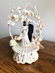 Vintage 1950s Wedding Cake Topper Bride Groom Floral Arch Mid Century