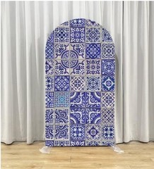 Mediterranean Blue Patchwork Tile Arch Cover Backdrop 3.3 Ft X 6.5 Ft Spandex