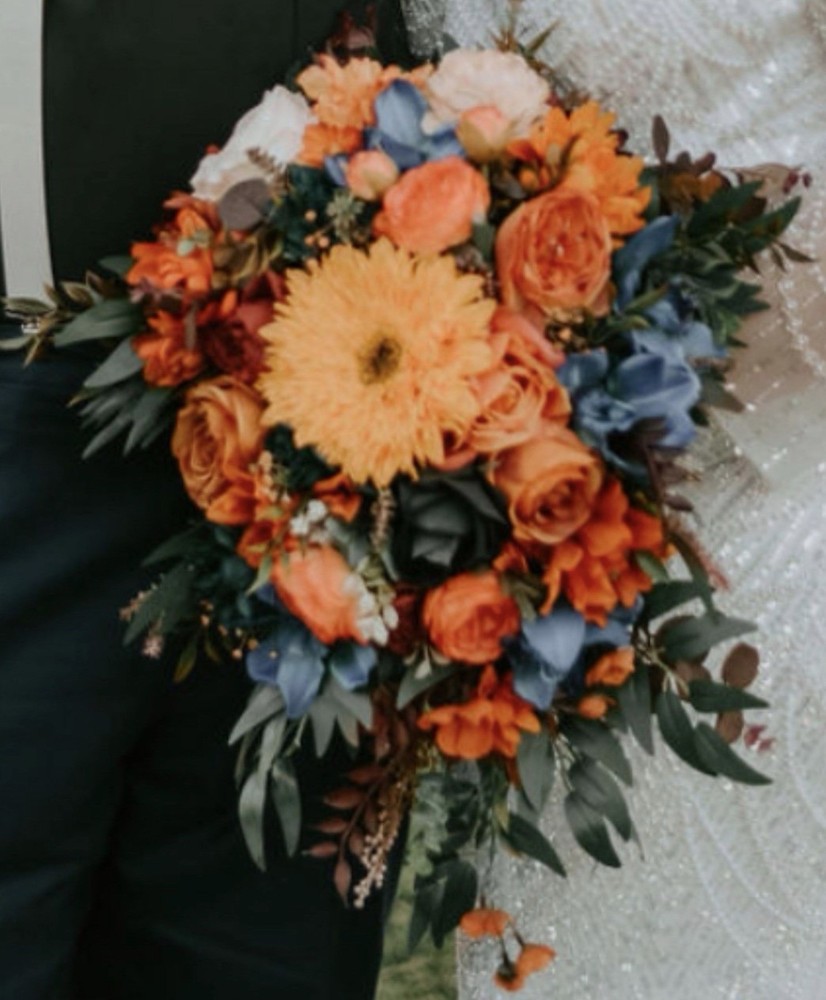 Cascading Artificial Wedding Flower Bouquet Bunch, Fall Colors