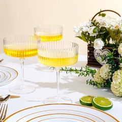 LIYH 20 Pcs Plastic Champagne Glasses 10 Oz Clear Vertical Stripe Pattern