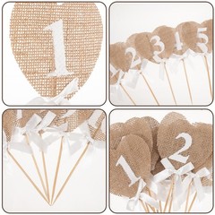 Assorted Color Rustic Jute Wedding Table Number Hearts with String and Stick