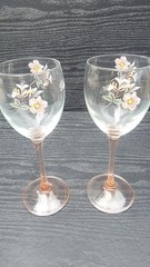 Bride And Groom Etched Champaign Glasses, Made In France. Hand Painted