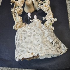 Vintage Wedding Cake Topper: Fabric Flowers, lace, plastic