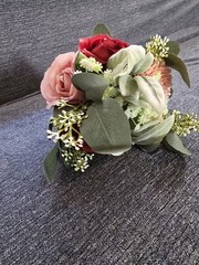 Artificial Wedding Rose & Eucalyptus Bouquet Bunch Red Blush Pink Green White