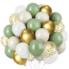 Sage Green White Gold Balloons, 50pcs Olive 12inch, Green, White,