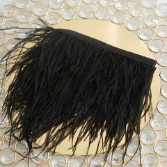 Black 39″ long Natural Ostrich Feathers Trim Satin Ribbon Decorations