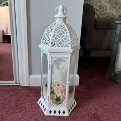 White Large Vintage Lanterns Qty 2 Hex Shape- 20”x9” -candles Sold Separately