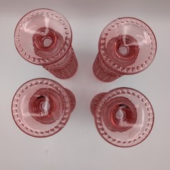 4 Pcs VTG Champagne Flutes, 5 oz Pink Goblet Champagne Glasses, Hobnail Drin..