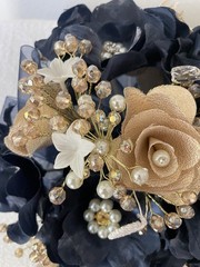 A&C Faux Flower Wedding/Quinceañera Bouquet Brand New In Box Navy And Gold