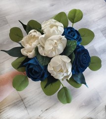 Navy & Ivory Bridal Bouquet Blue Sola Wood Cascade Wedding Bridesmaid Flowers