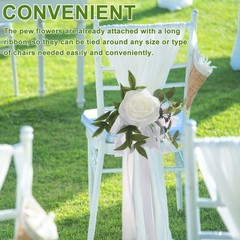 FQQWEE 6Pcs Wedding Aisle Chair Decorations White Rose Floral Wedding Chair B…