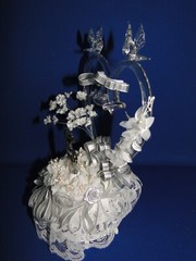 New Elegant Blown Glass heart, twin bells, 25th Wedding Anniversary Caketop #45