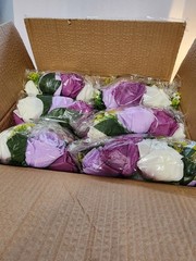 Box Of 12 Artificial Pink, Purple And White Bouquet Floral Centerpieces