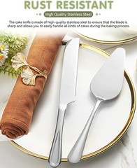 Premium Silver Cake & Pie Server Set | Serrated Knife & Spatula for Desserts