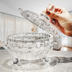 Large Glass Candy Dish with Lid 25.7oz Crystal Cookie Jar for Candy Nuts Fruits
