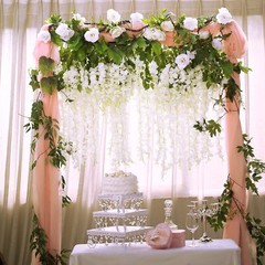 WHITE 44″ tall Silk Wisteria Flowers Hanging Vine Bush Wedding Centerpieces