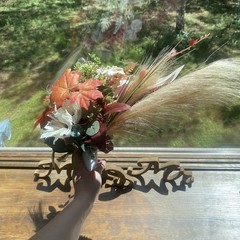 Bridal Wedding Bouquet Hand made Budget Friendly Faux Flowers Gal Orange Red