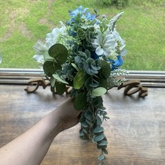 Bridal Wedding Bouquet Budget Handmade Exquisite Faux Floral Blue White Green