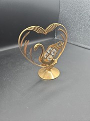BRASS HEART SHAPED WEDDING ANNIVERSARY CAKE TOPPER WITH SWAN
