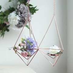 2 ROSE GOLD Geometric Tealight Candle Holders Metal Lanterns Party Centerpieces