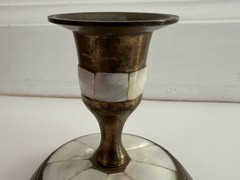 Vintage Brass & Mother of Pearl Inlay Candlestick Holder – Mid Century Boho