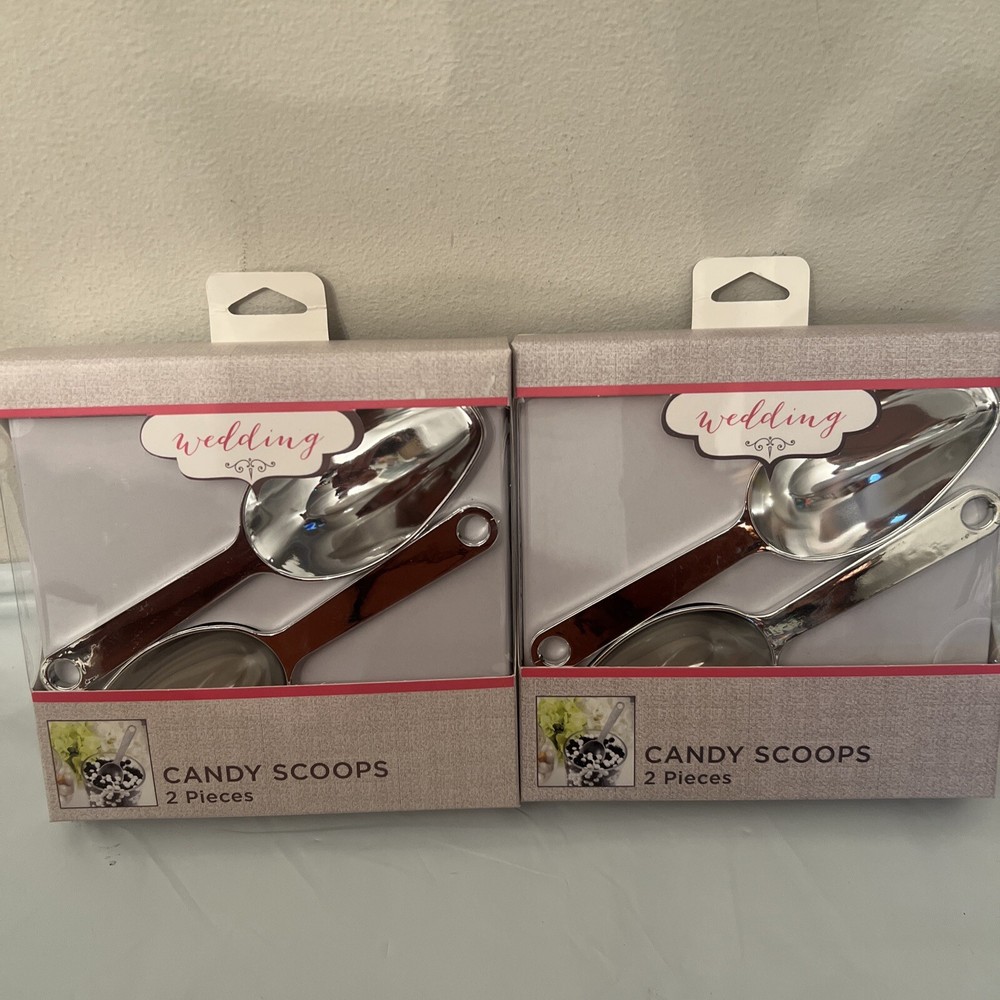 2 Packs of 2 Silver 6×2″ Plastic Shiny Candy Bar Scoops Wedding Party – NEW!