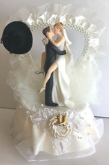 Western Honeymoon Night, Rhinestone and Pearl, Heart, Ivory and Gold Cake Top