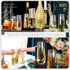 N9R 12PCS Plastic Champagne Flutes, 9 oz 12 Count (Pack of 1), Gold-12PCS