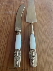 Pair Of Brass Bone vintage Ceremonial Buddha Cake Knife, And Cake Server