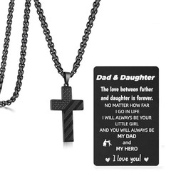 Gift for Dad, Cross Necklace Wallet Card for Dad, Father’s Day Dad&Daughter