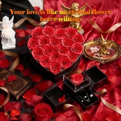 Gifts for Women Artificial Forever Flowers Box & Preserved Roses Red,silver