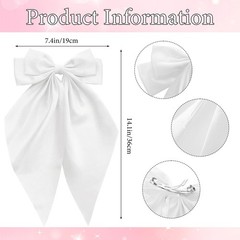 2pcs White Satin Long Tail Hair Bows Large Silky Ribbon Bowknot Hair Clips fo…