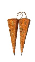 Indian Wedding Favor Mukhwas Saunf Cones Orange Beaded Sequin Decor | Set of 2