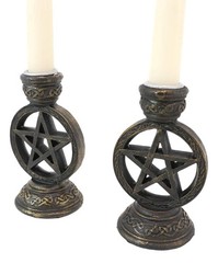 Ebros Set of 2 Wicca Celestial Pentagram Pentacle Stars 4.75″H, Bronze Patina